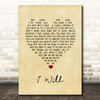 The Beatles I Will Vintage Heart Song Lyric Print