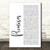 Calvin Harris and Sam Smith Promises White Script Song Lyric Quote Print