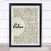 Mumford & Sons Believe Vintage Script Song Lyric Print