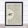 Jackson 5 ABC Vintage Script Song Lyric Print