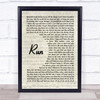 Pink Run Vintage Script Song Lyric Print