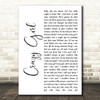 Eli Young Band Crazy Girl White Script Song Lyric Quote Print