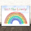 Stevie Wonder Isn't She Lovely Watercolour Rainbow & Clouds Song Lyric Print