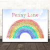 The Beatles Penny Lane Watercolour Rainbow & Clouds Song Lyric Print