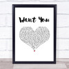 Ayo Jay Want You White Heart Song Lyric Print