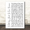 Tony Bennett I Left My Heart In San Francisco White Script Song Lyric Print