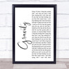 Embrace Gravity White Script Song Lyric Print