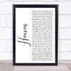 DJ Sammy Heaven White Script Song Lyric Print