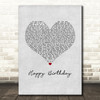 Stevie Wonder Happy Birthday Grey Heart Song Lyric Music Art Print