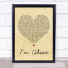 Kasey Chambers I'm Alive Vintage Heart Song Lyric Quote Print