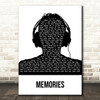David Guetta Memories Black & White Man Headphones Song Lyric Art Print