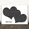 Hazel O' Connor Will You Landscape Black & White Two Hearts Song Lyric Art Print