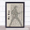 Elvis Presley My Boy Pose Shadow Song Lyric Quote Print