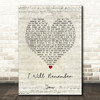 Sarah McLachlan I Will Remember You Script Heart Song Lyric Art Print