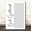 Theory Of A Deadman Bad Girlfriend White Script Decorative Wall Art Gift Song Lyric Print