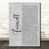 Rod Stewart Farewell Grey Rustic Script Decorative Wall Art Gift Song Lyric Print