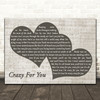 Madonna Crazy For You Landscape Music Script Two Hearts Decorative Gift Song Lyric Print