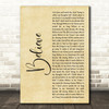 Staind Believe Rustic Script Decorative Wall Art Gift Song Lyric Print