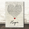 DubVision Hope Script Heart Decorative Wall Art Gift Song Lyric Print