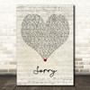 Beyoncé Sorry Script Heart Decorative Wall Art Gift Song Lyric Print