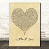 Parachute Without You Vintage Heart Decorative Wall Art Gift Song Lyric Print