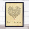 Baby Bird You're Gorgeous Vintage Heart Song Lyric Quote Print