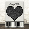 Black Heart & Piano Keys Any Song Lyric Personalised Music Wall Art Print