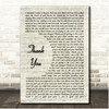 Ray Boltz Thank You Vintage Script Song Lyric Print