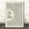 Blake Shelton Im Sorry Vintage Script Song Lyric Print