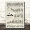 Brett Young Lady Vintage Script Song Lyric Print