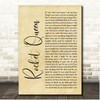 Guns N' Roses Rocket Queen Rustic Script Song Lyric Print