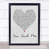 Dave Matthews Band You And Me Grey Heart Song Lyric Quote Print