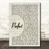 Ed Sheeran & Beyonce Perfect Vintage Script Song Lyric Quote Print