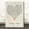 Pepper Crazy Love Script Heart Song Lyric Print