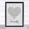 Embrace Gravity Grey Heart Song Lyric Quote Print