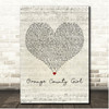 Gwen Stefani Orange County Girl Script Heart Song Lyric Print