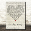 Hermes House Band Country Roads Script Heart Song Lyric Print
