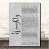 Matilda the Musical Original Broadway Cast Naughty Grey Rustic Script Song Lyric Print