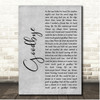 Night Ranger Goodbye Grey Rustic Script Song Lyric Print