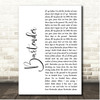 Dave Matthews Band Bartender White Script Song Lyric Print