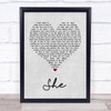 Jen foster She Grey Heart Song Lyric Quote Print