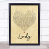Kenny Rogers Lady Vintage Heart Song Lyric Quote Print