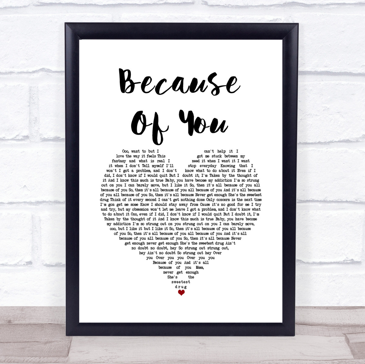 Ne Yo Because Of You White Heart Song Lyric Quote Music Print Songlyricprints Co Uk