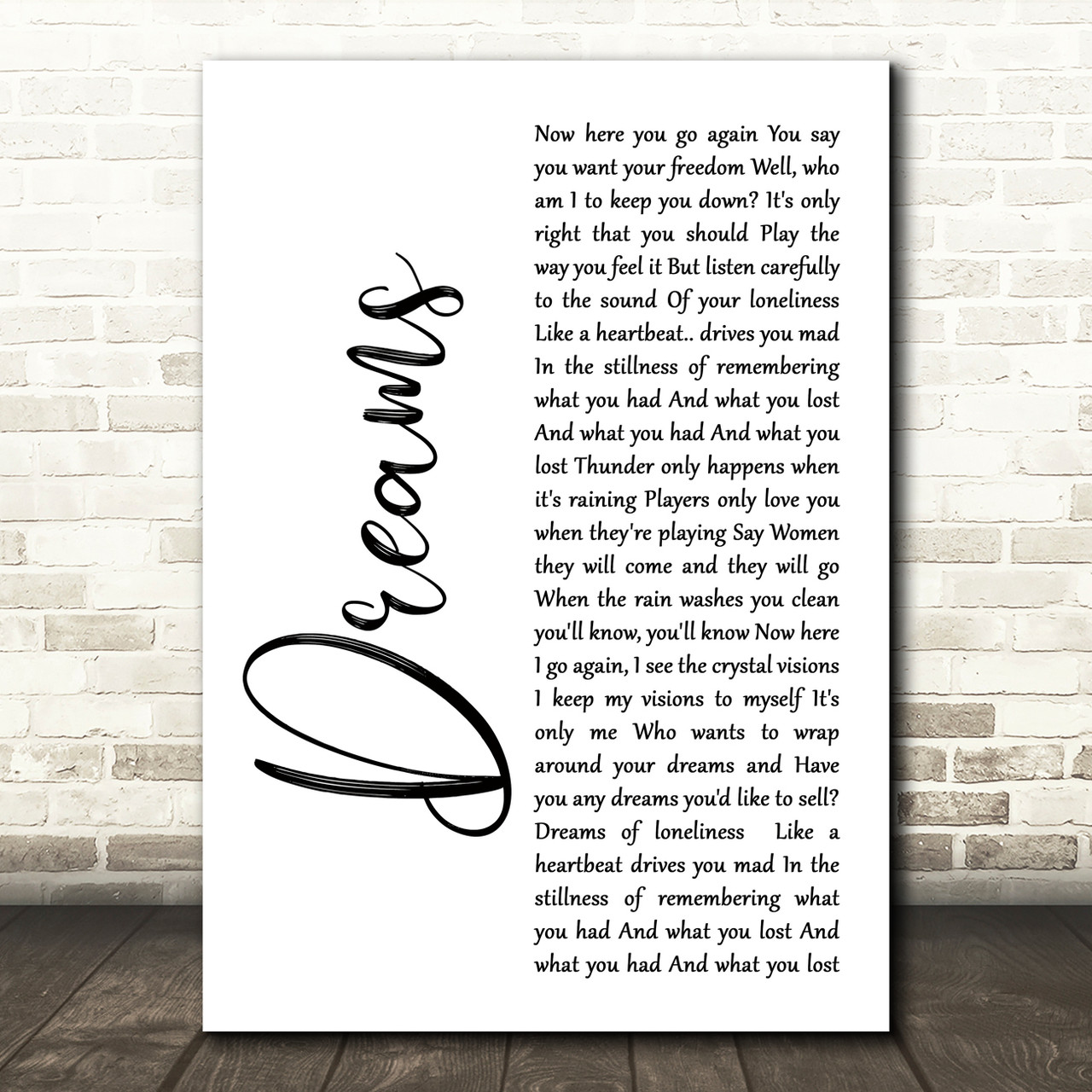 Dreams Fleetwood Mac Script Heart Quote Song Lyric Print - SongLyricPrints.co.uk