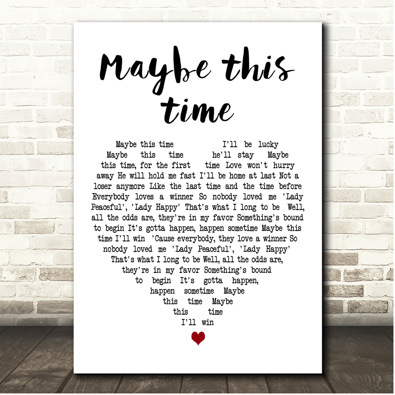 Liza Minnelli Maybe This Time Vintage Heart Song Lyric Print - Song Lyric  Designs