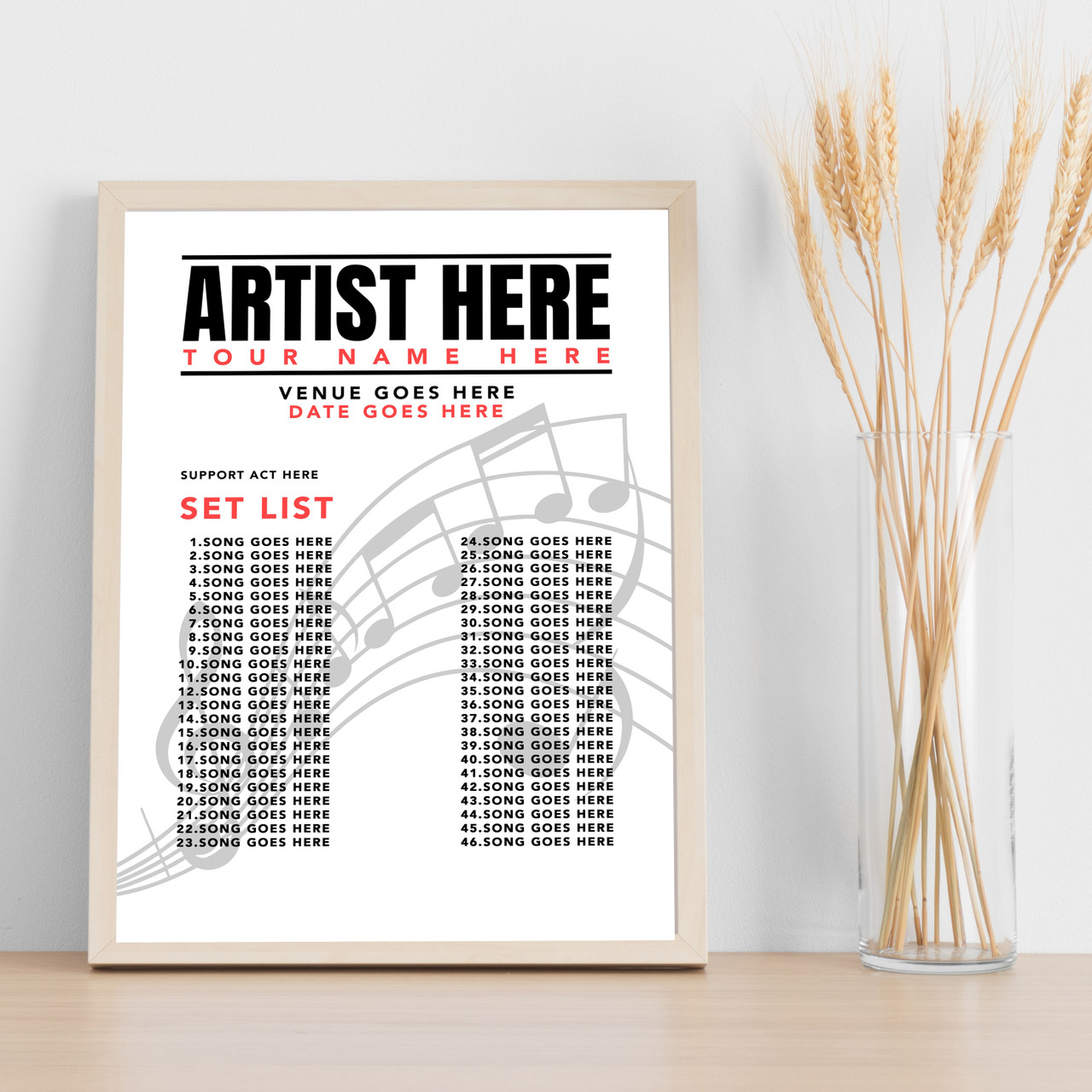 Concert Setlist Poster Print Canvas Music Notes - Any Artist, Date, Gig ...