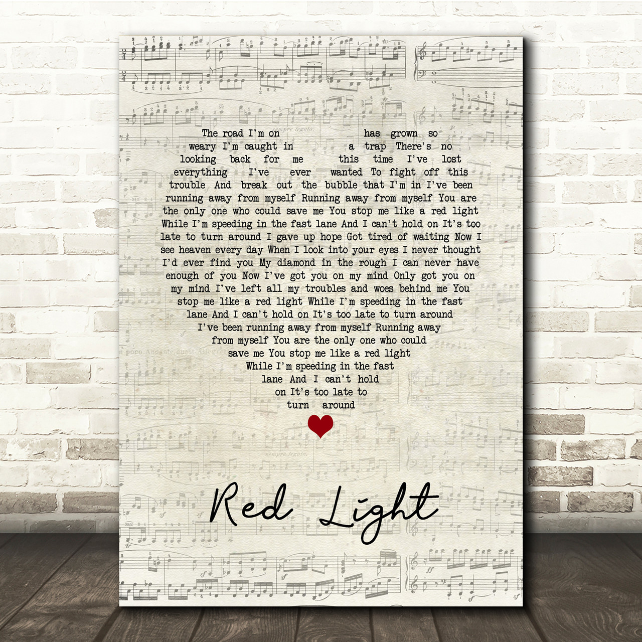 The Dualers Red Light Script Heart Song Lyric Print - SongLyricPrints.co.uk