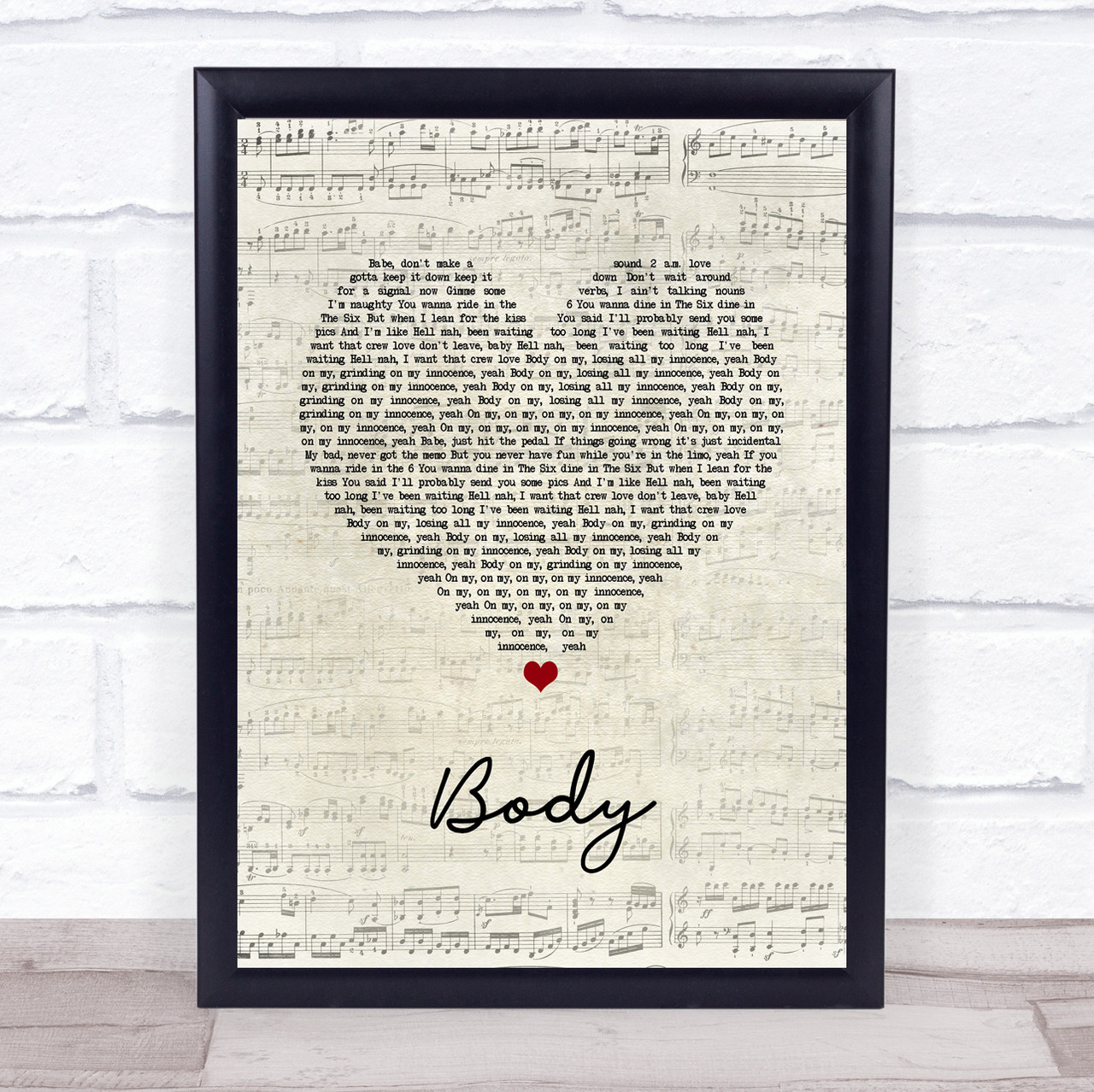 Loud Luxury Brando Body Script Heart Song Lyric Print Song