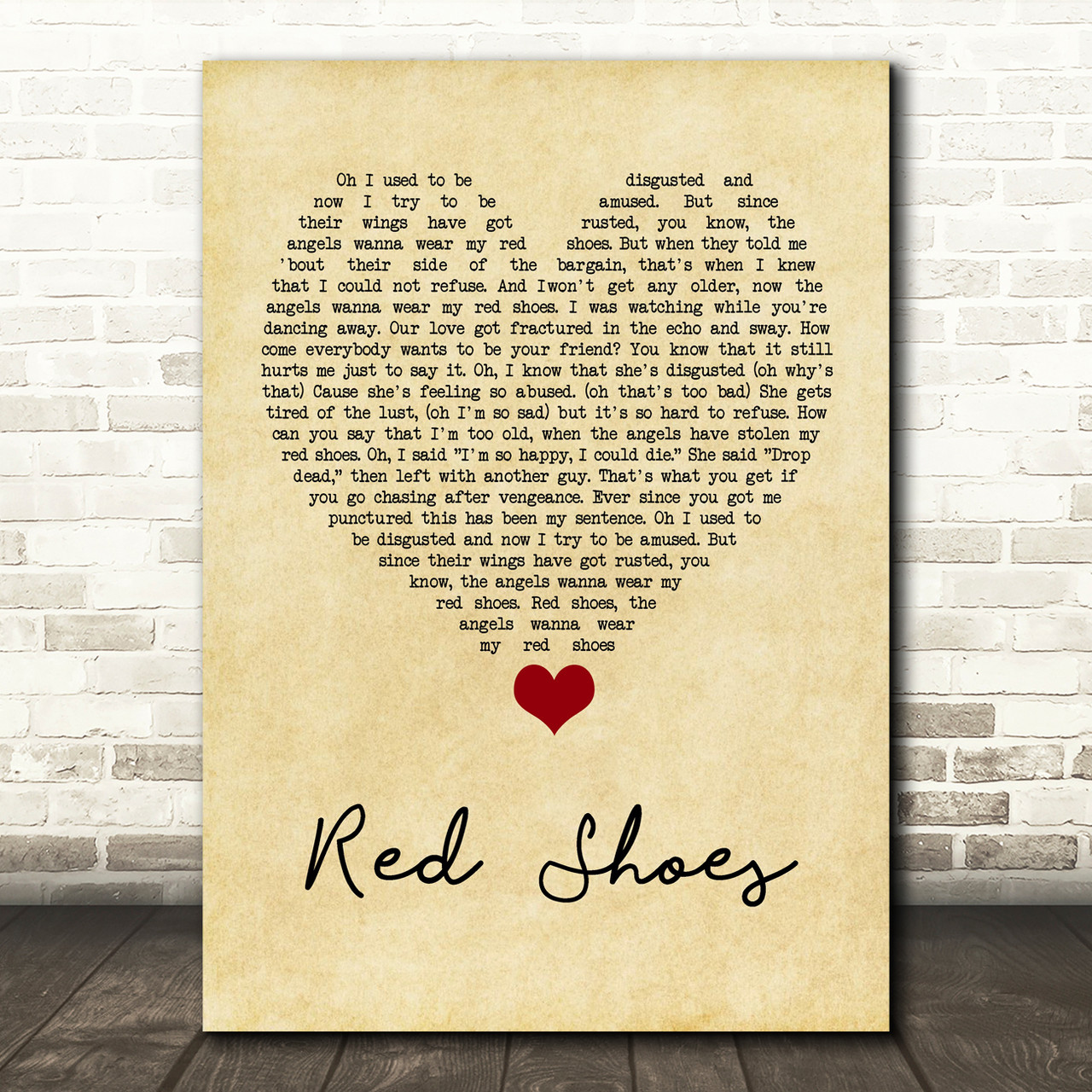 Elvis Costello (The Angels Wanna Wear My) Red Shoes Vintage Heart Song  Lyric Quote Music Print 