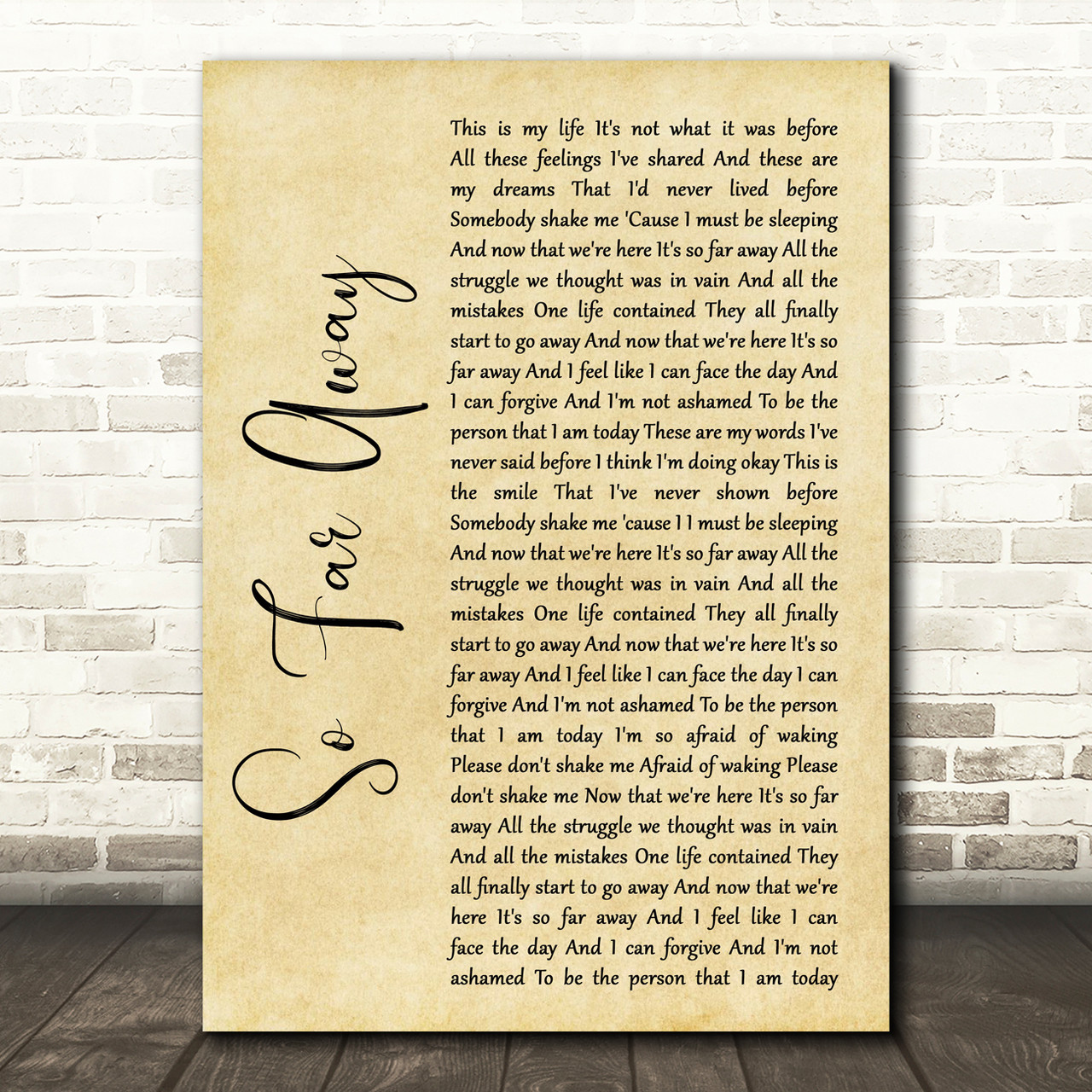 Staind So Far Away Rustic Script Song Lyric Quote Music Print